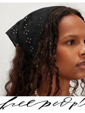Free People Claro Black Eyelet Hair Scarf Floral Embroidered Bandana Head Wrap